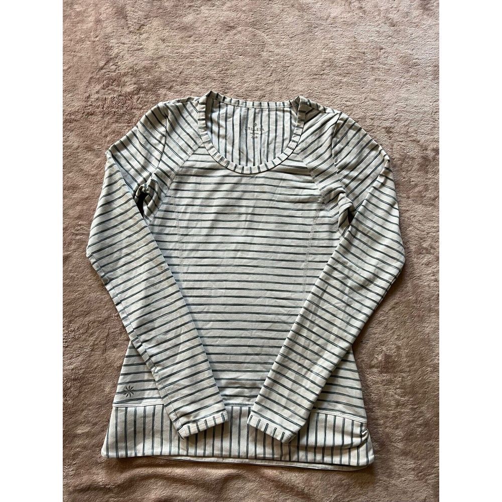 Athleta Women's Long Sleeve striped pop space dye black and white Sz 2XS